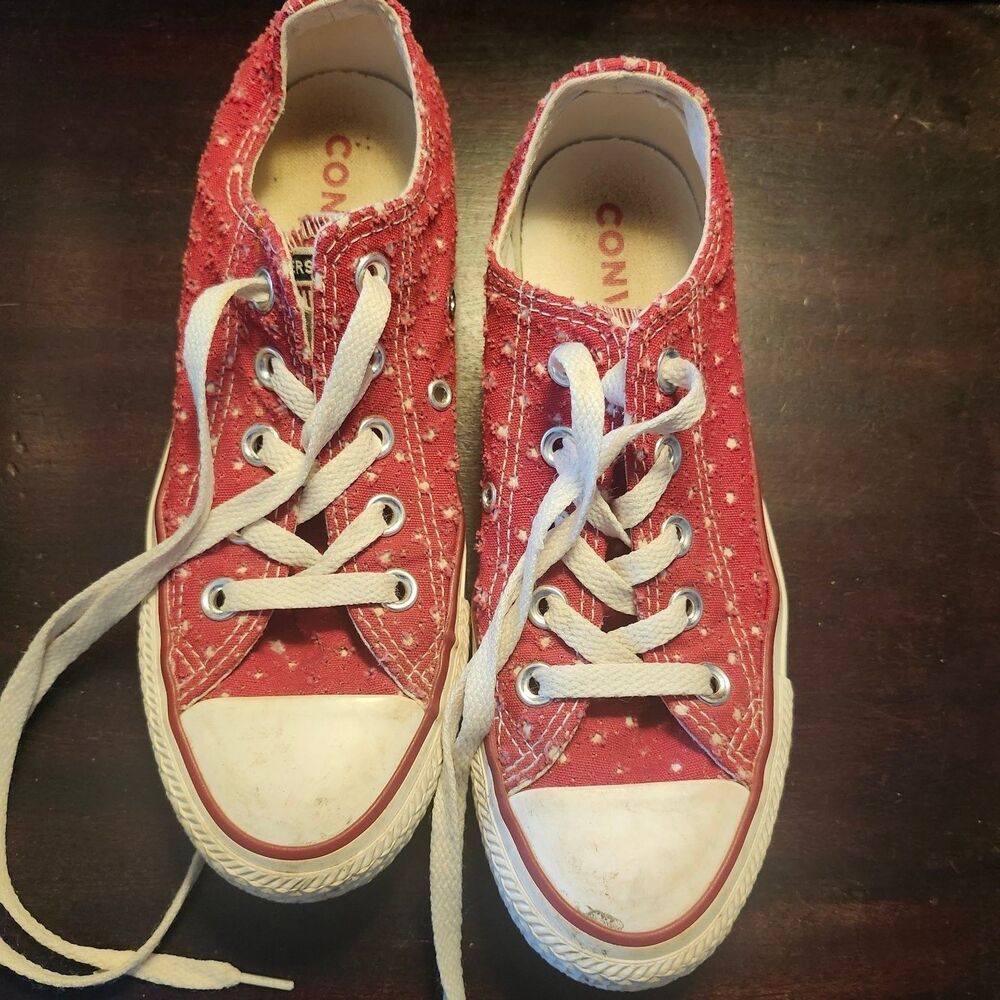 Converse All Star Red Perforated Star Canvas Low Top Sneakers Size Women 5